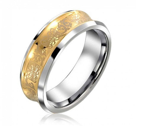 Tungsten & Gold Male Band with Celtic Dragon .