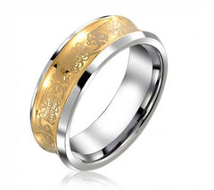 Tungsten & Gold Male Band with Celtic Dragon .